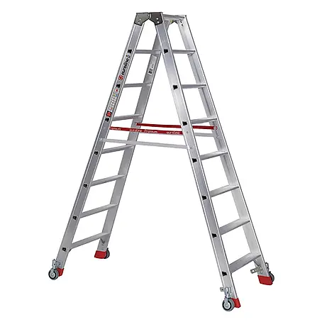 Euroline  Stehleiter Premium 30573 Stufenstehleiter mit Federrollen und Feststellern 2x8 Stufen