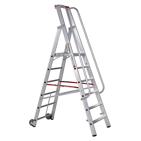 Euroline  Stehleiter Premium 32677 Stufenstehleiter mit großer Standplattform 6 Stufen