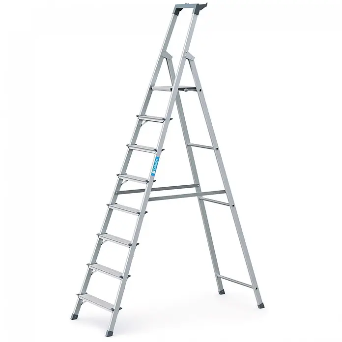 Zarges Stehleiter genietete Stehleiter eloxiert Scana S 8 Stufen - Anzahl Tritte: 8 Stk., Arbeitshöhe: 3.700 m, Aluminium - Silberfarbene Aluminium-Klappleiter mit 8 Stufen.