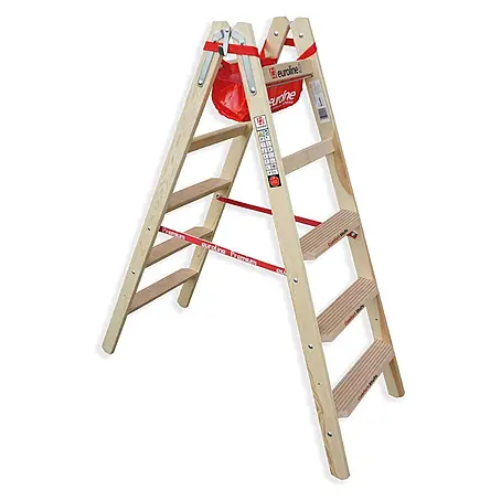 Euroline  Stehleiter Holz Stufenstehleiter mit Comfort-Stufen mit Werkzeugablage 2x5 Stufen