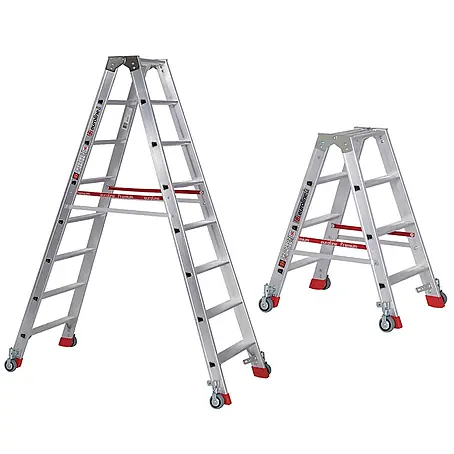 Euroline  Stehleiter Premium 30573 Stufenstehleiter mit Federrollen und Feststellern 2x3 Stufen