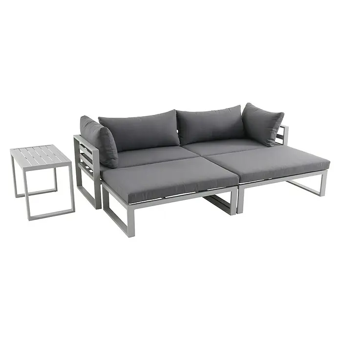 Sunfun Hannah Loungemöbel-Set - 5 -tlg., Aluminium, Grau - Stilvolles graues Outdoor-Lounge-Set mit Sofa und Beistelltisch. Das Set ist perfekt für entspannte Stunden im Freien.