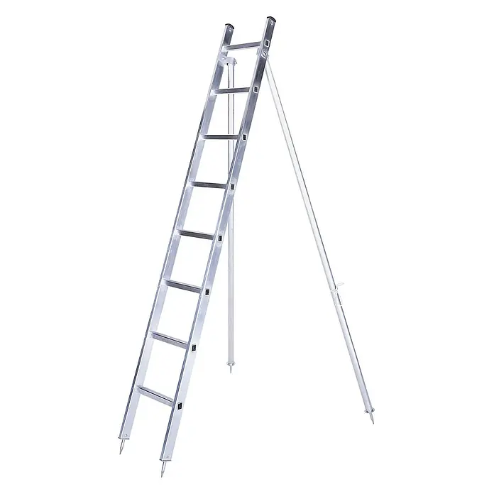 Siedra-Leitern Obstbaumleiter Obstbaumleiter mit ausziehbaren Stützen 16 Sprossen - Anzahl Tritte: 16 Stk., Arbeitshöhe: 5.400 m, Aluminium - Silberne Aluminium-Dreibeinleiter mit selbsttragendem Design und Spikes.