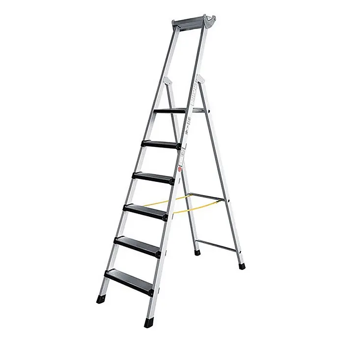 Iller Leiter Stehleiter Stufensteh eloxiert 4 gepolsterte Stufen - Anzahl Tritte: 4 Stk., Arbeitshöhe: 3.000 m, Aluminium - Klappbare Aluminium-Trittleiter mit schwarzen Anti-Rutsch-Stufen.