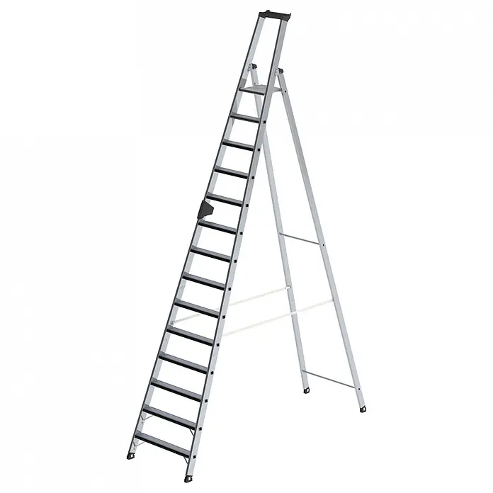 Munk Stehleiter Stehleiter mit relax-step 14 Stufen - Anzahl Tritte: 14 Stk., Arbeitshöhe: 5.300 m, Aluminium - Aluminium-Stehleiter mit schwarzen rutschfesten Stufen für sicheren Zugang.