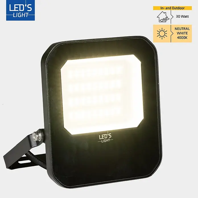 LED's work LED-Außenwandleuchte - 30 W, 3,7 x 15,4 x 17,5 cm, Schwarz, IP65 - Schwarzer LED-Fluter, 30 Watt, mit neutralweißem 4000K Licht für Innen- und Außenbereiche.