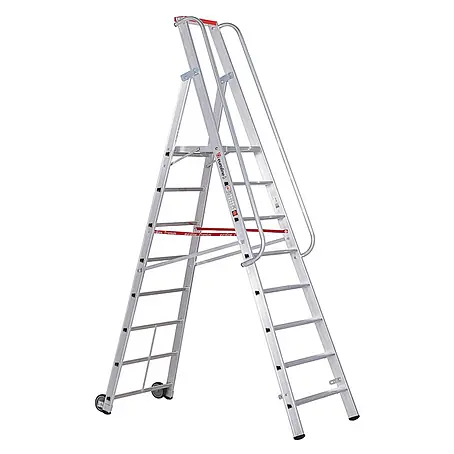 Euroline  Stehleiter Premium 32677 Stufenstehleiter mit großer Standplattform 8 Stufen