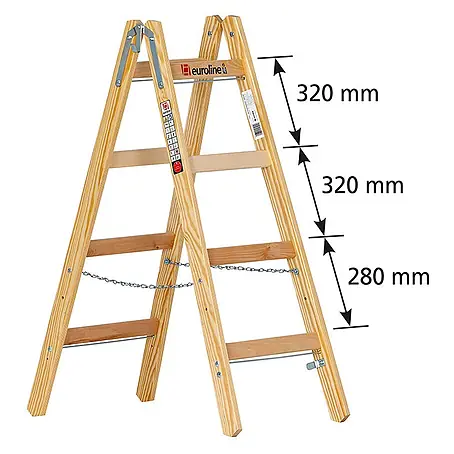 Euroline  Stehleiter Holz Sprossenstehleiter Nr. 12506 mit Eimerhaken 2x4 Sprossen