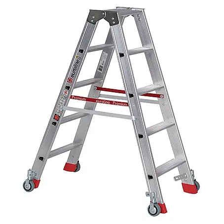 Euroline  Stehleiter Premium 30573 Stufenstehleiter mit Federrollen und Feststellern 2x5 Stufen