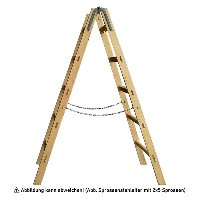 Theimer Stehleiter Holz Sprossenstehleiter mit Eimerhaken 2x17 Sprossen - Anzahl Tritte: 14 Stk., Arbeitshöhe: 5.210 m, Holz - Hölzerne Stehleiter mit Metallgelenken und Sicherheitsketten.