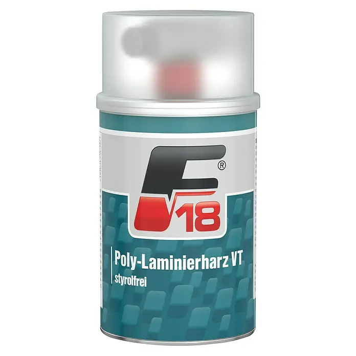 F18 Poly-Laminierharz - 1 kg - Dose Poly-Laminierharz VT styrolfrei. Geeignet für Laminierarbeiten. Das Produkt ist styrolfrei und bietet eine umweltfreundlichere Option für den Modellbau.