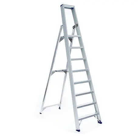 ASC Eurostairs Stufenstehleiter einseitig eloxiert mit Plattform 8 Stufen