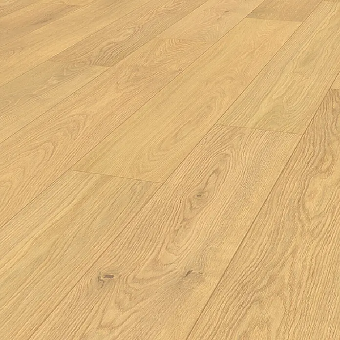 Krono Original Laminatmuster Atlantic 12 Honey Ethereal Oak - 297 x 195 x 12 mm, Landhausdiele, Honey Ethereal Oak - Heller Holzboden mit natürlicher Maserung. Diagonal verlegte Dielen.