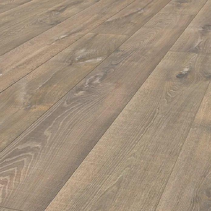 Krono Original Laminatmuster Long Plank 8 - Ferry Oak, 297 x 245 x 12 mm, Landhausdiele - Hellbrauner Holzboden in Dielenoptik mit ausgeprägter Maserung.