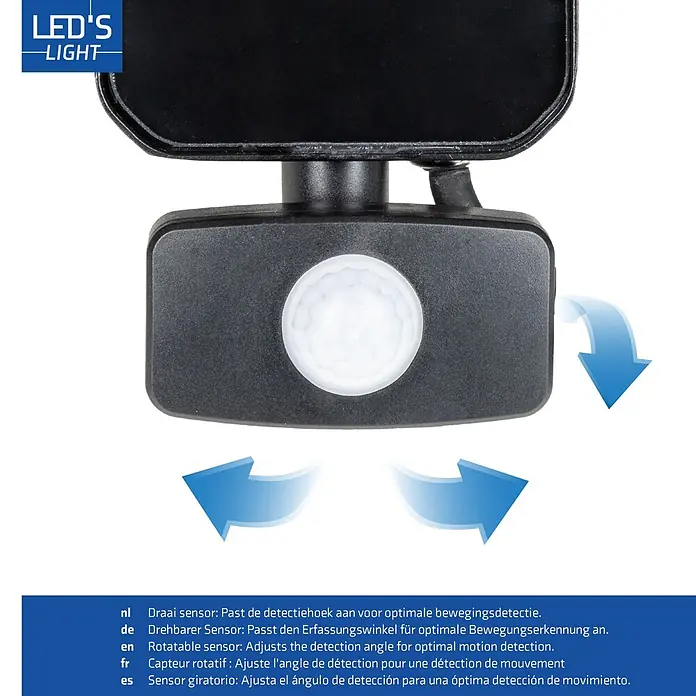 LED's work LED-Sensor-Außenwandleuchte - 20 W, L x B x H: 5,3 x 12 x 19,1 cm, Schwarz, Neutralweiß - Schwarzer drehbarer Bewegungssensor mit weißer Linse zur Einstellung des Erfassungswinkels.