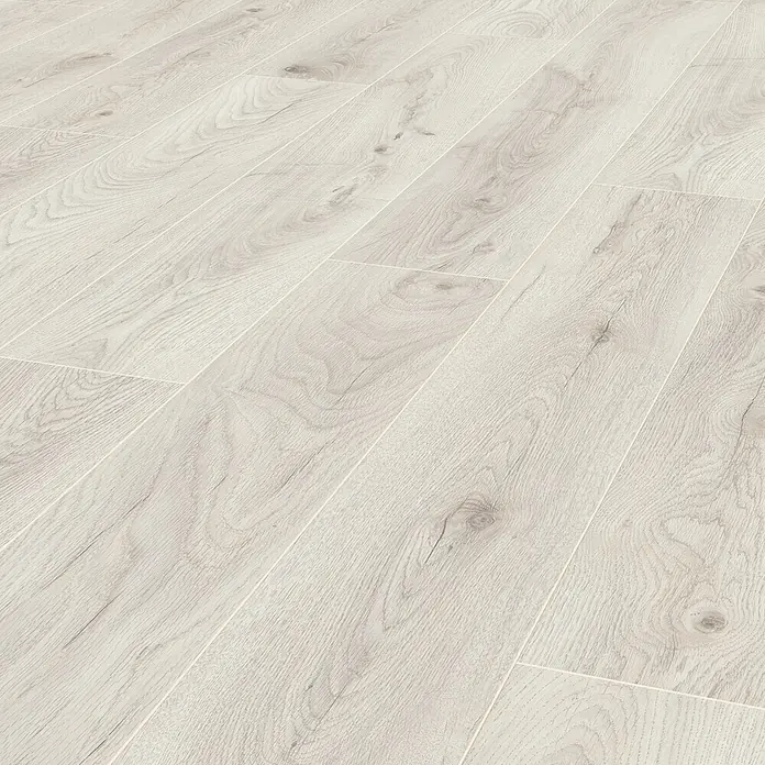 Krono Original Laminatmuster Comfort Silent Cork - Chantilly Oak, 297 x 195 x 8 mm, Landhausdiele - Helles Laminat in Holzoptik mit sichtbarer Maserung.