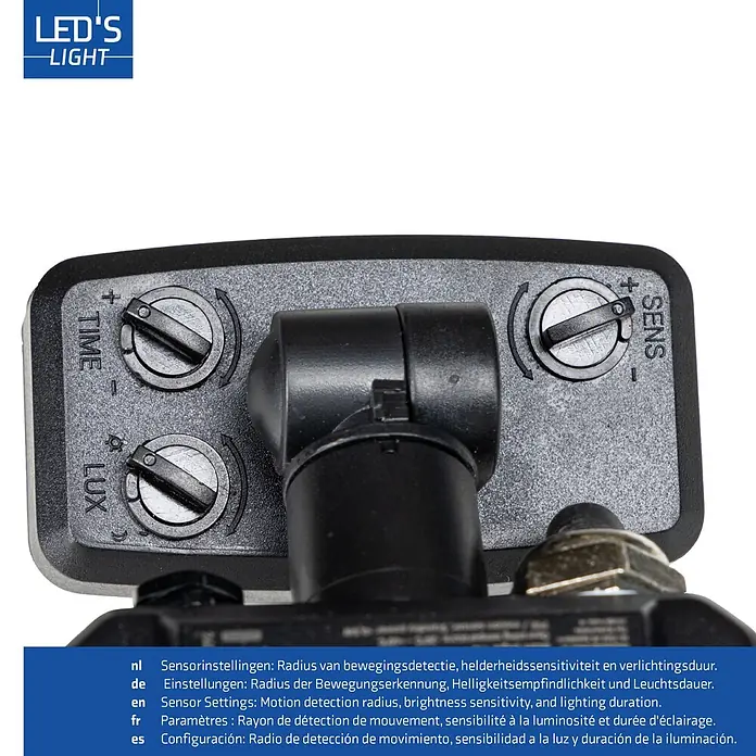 LED's work LED-Sensor-Außenwandleuchte - 20 W, L x B x H: 5,3 x 12 x 19,1 cm, Schwarz, Neutralweiß - Schwarzer Sensor mit einstellbaren Zeit-, Lux- und Empfindlichkeitseinstellungen.