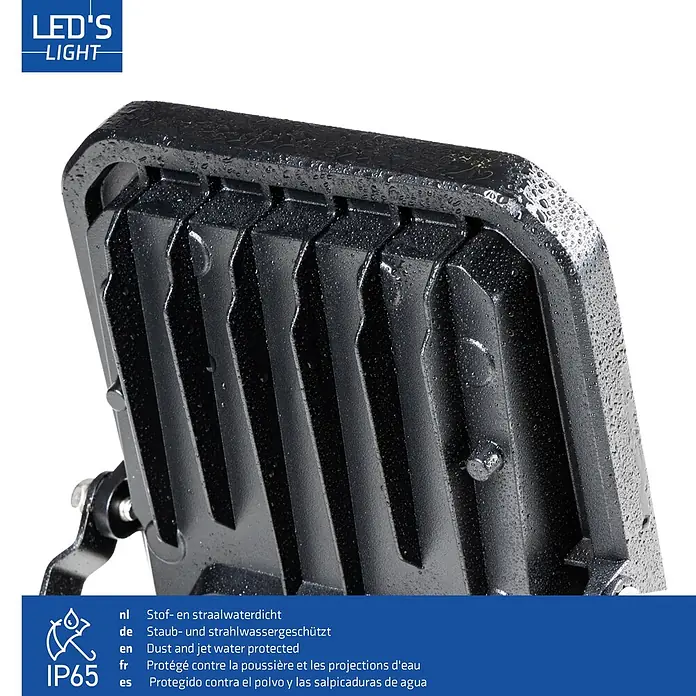 LED's work LED-Sensor-Außenwandleuchte - 20 W, L x B x H: 5,3 x 12 x 19,1 cm, Schwarz, Neutralweiß - Dunkle, texturierte, wasserabweisende LED-Leuchte mit Wassertropfen, die den IP65 Staub- und Strahlwasserschutz hervorheben.