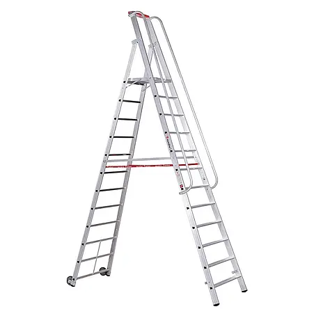 Euroline  Stehleiter Premium 32677 Stufenstehleiter mit großer Standplattform 12 Stufen