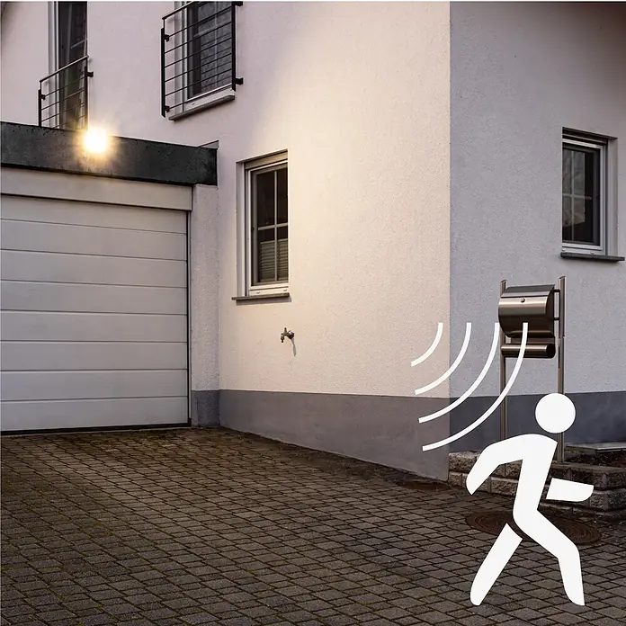 LED's work LED-Sensor-Außenwandleuchte - 30 W, L x B x H: 5,5 x 15,2 x 22 cm, Schwarz, Neutralweiß - Bewegungssensorleuchte beleuchtet Hausfassade und Einfahrt, aktiviert durch eine sich nähernde Person.