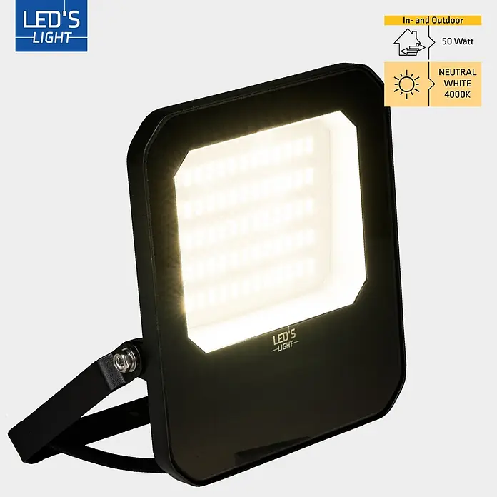 LED's work LED-Außenwandleuchte - 50 W, 3,7 x 17,9 x 19,9 cm, Schwarz, IP65 - Schwarzer 50W LED-Fluter mit neutralweißem 4000K Licht, für Innen- und Außenbereich.