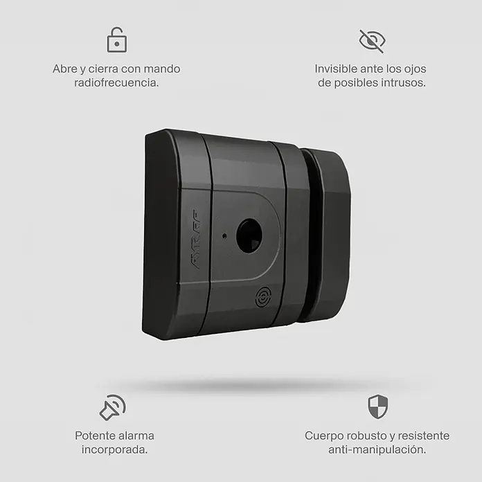 AYR Cerradura electrónica Lock RF - Negro, RFID - Robusta cerradura de seguridad inteligente gris oscuro con mando a distancia y protección antimanipulación.