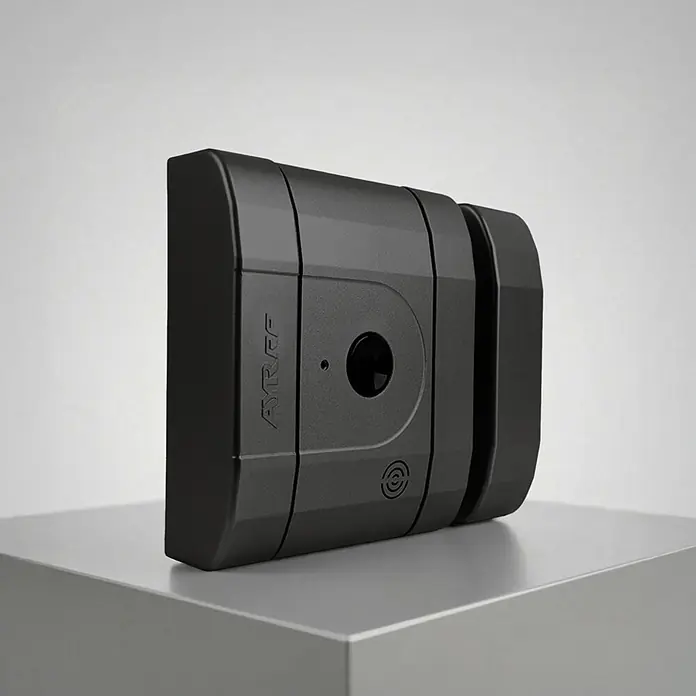 AYR Cerradura electrónica Lock RF - Negro, RFID - Cerradura inteligente gris oscuro mate con lente de cámara visible y logo AYR RF.