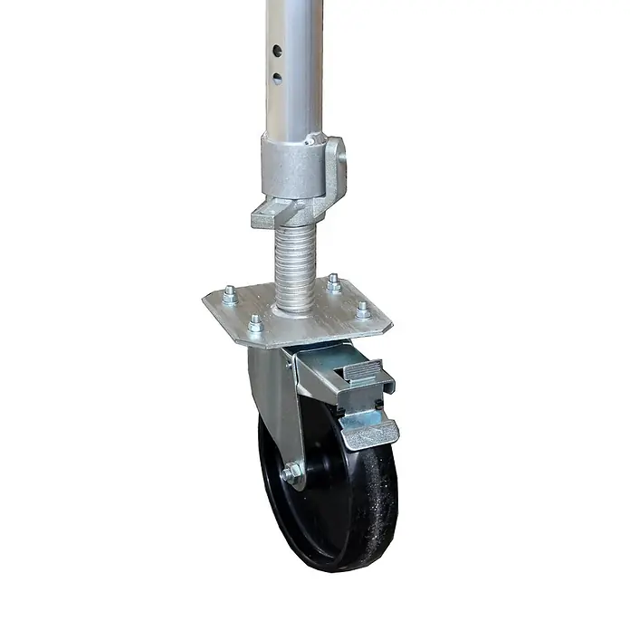 ASC Rollgerüst Rollgerüst Basic-Line 8,30m AH (DIN EN 1004:2004) - Arbeitshöhe: 8.300 m - Verstellbare Gerüst-Gewindespindel aus silbernem Metall, mit schwarzer Lenkrolle für Mobilität.