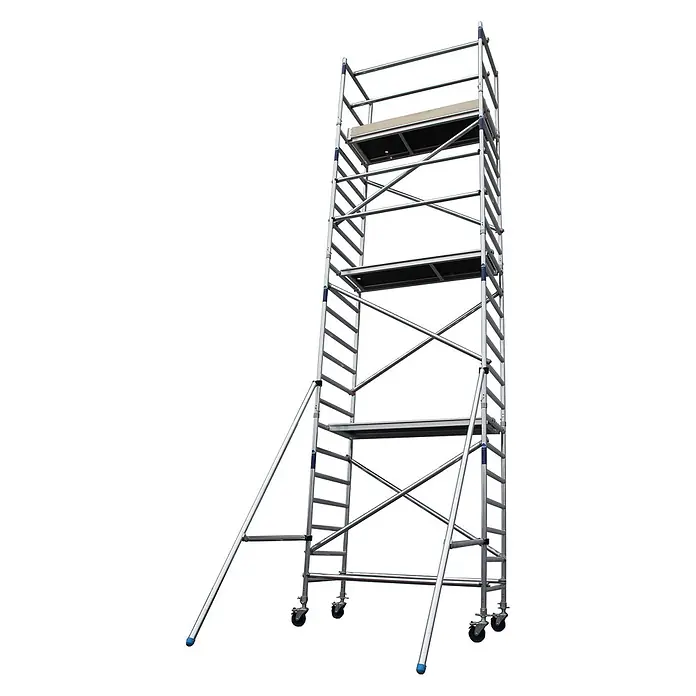 ASC Rollgerüst Rollgerüst Basic-Line 8,30m AH (DIN EN 1004:2004) - Arbeitshöhe: 8.300 m - Mobiles Fahrgerüst aus silbernem Aluminium mit mehreren Plattformen, Rollen und Auslegern für sicheres Arbeiten in der Höhe.