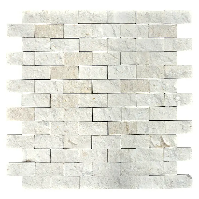 Mosaikfliese Brick Splitface X3D 49248 - 30,5 x 29 cm, Weiß, Matt - Weisse Naturstein-Wandverkleidung mit rechteckigen Steinen für Innen- und Aussenbereiche. Elegante und zeitlose Wandgestaltung mit Marmor.