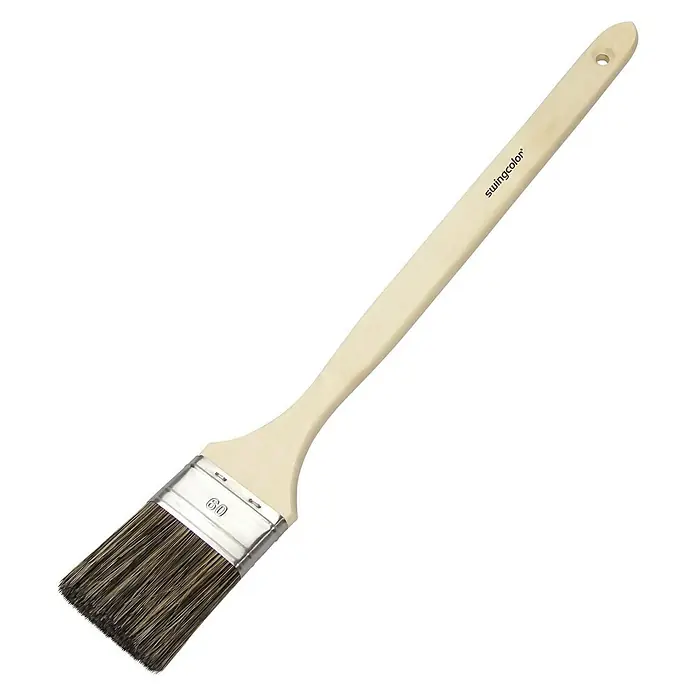 swingcolor Premium Fassadenstreicher - Breite Borsten: 60 mm, Mischborsten, Naturholz - Ein Pinsel mit einem hellen Holzgriff und Borsten, die in einer silbernen Zwinge befestigt sind. Ideal für präzises Malen und Lackieren.