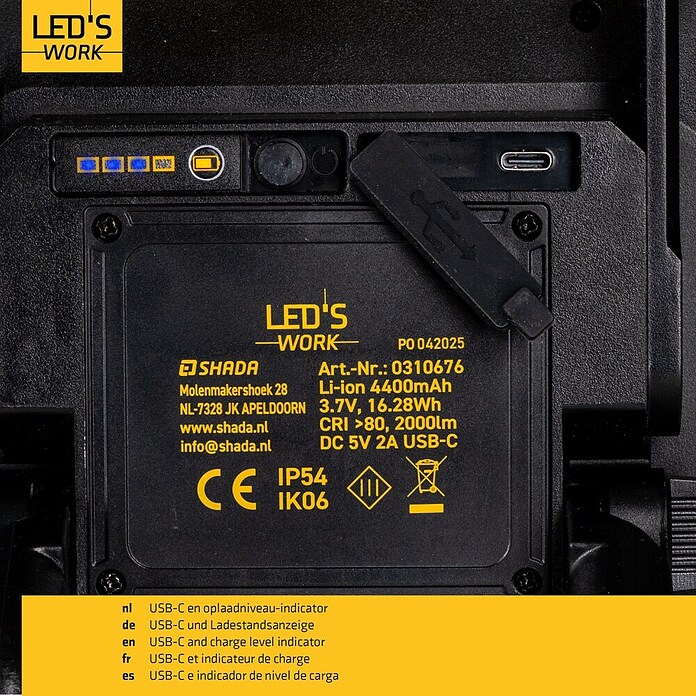 LED's work LED baterijski reflektor  (Do x Š x V: 17,5 x 23,6 x 25,3 cm, 2.000 lm, Barva svetlobe: Nevtralno bela, Deluje na baterijo, IP54) | 3099 - Baustrahler | CAKC - Mobiles Arbeitslicht | CAK - Technisches Licht | CA - Beleuchtung | C - Elektro | BAUHAUS