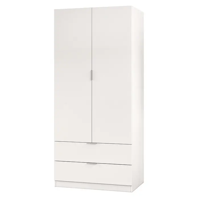 Armario para ropa LCX222 - L x An x Al: 52 x 81 x 180 cm, Blanco - Armario blanco con dos puertas superiores y dos cajones inferiores, tiradores plateados.