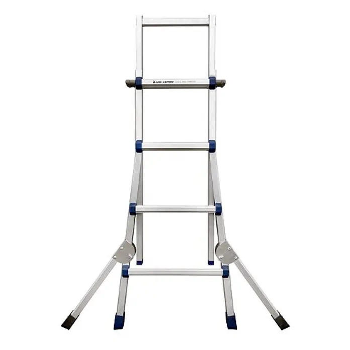 Iller Leiter Teleskopleiter Teleskop Eurostars 4x6 Sprossen - Anzahl Tritte: 6 Stk., Arbeitshöhe: 7.100 m, Aluminium - Klappbare Aluminiumleiter in Silber mit blauen Akzenten, als Stehleiter mit verlängerten Stützbeinen.