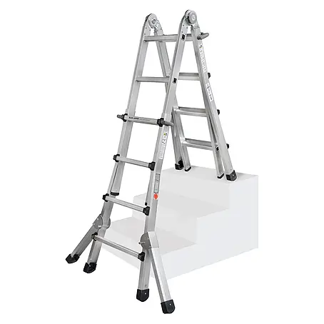 Iller Leiter  Stehleiter Teleskop, beidseitig begehbar mit Dreiecksausleger, 4x6 Sprossen und 7,10m