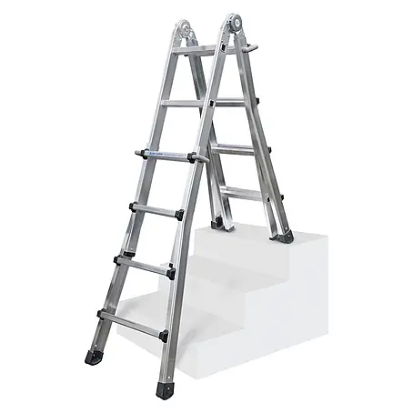 Iller Leiter  Teleskopleiter Teleskop, beidseitig begehbar mit 4x5 Sprossen und 6,0m AH