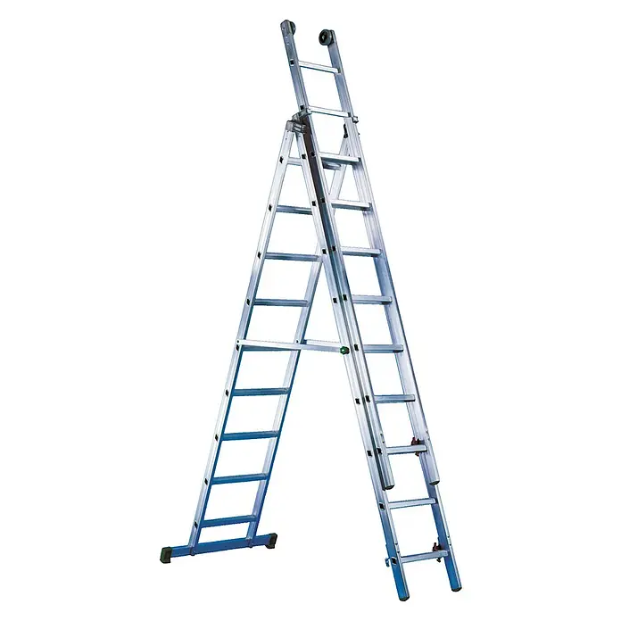 Facal Mehrzweckleiter Mehrzweckleiter DAMA 3-teilig 3x11 Sprossen - Anzahl Tritte: 11 Stk., Arbeitshöhe: 9.240 m, Aluminium - Vielseitige Aluminium-Mehrzweckleiter mit breiter Basis, Rollen oben und anpassbaren Klappsektionen.
