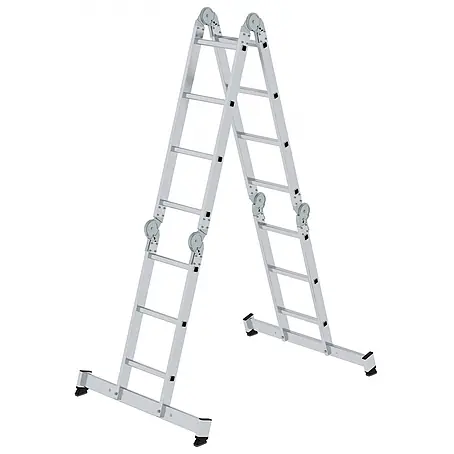 Munk  Mehrzweckleiter Vielzweckleiter mit Nivello® Traverse und Holzbelag 2x3 + 2x4 Sprossen
