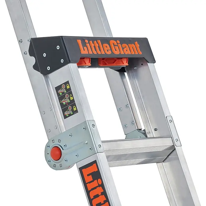 Altrex Mehrzweckleiter King Kombo 3-in-1 Stehleiter mit 6+3 Stufen - Anzahl Tritte: 9 Stk., Arbeitshöhe: 4.000 m - Aluminium-Mehrzweckleiter mit orangefarbenem "Little Giant"-Branding, schwarzen Komponenten und sichtbarem verstellbaren Gelenkmechanismus.