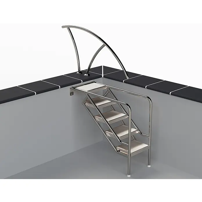 Ideal Eichenwald Anlegeleiter Pooltreppe Modell 08.3 Miami nur Unterteil Beckentiefe 1199mm 4 -Waffelblec - Anzahl Tritte: 4 Stk., Belastbarkeit: 120 kg, Edelstahl - Einstiegsleiter aus Edelstahl mit fünf strukturierten Stufen und integrierten Handläufen für einfachen Zugang zum Pool.