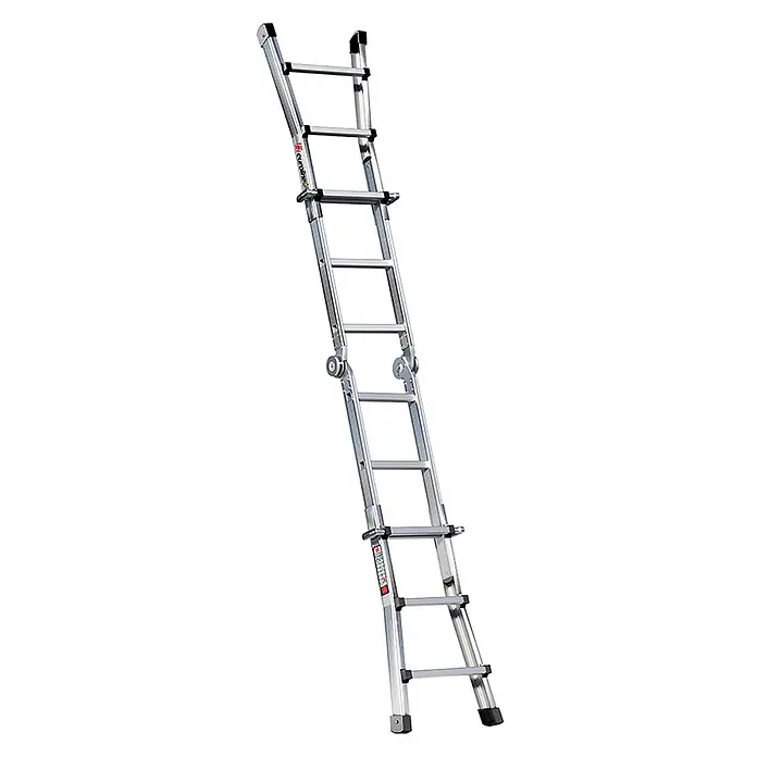 Euroline Mehrzweckleiter Premium 31601 Vario-Klappleiter 4x3 Sprossen - Anzahl Tritte: 3 Stk., Arbeitshöhe: 3.850 m, Aluminium - Silberfarbene, klappbare Aluminium-Mehrzweckleiter mit mehreren Abschnitten und Gelenken.