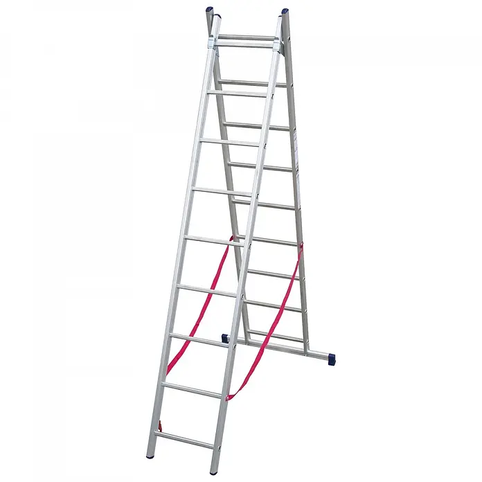Facal Mehrzweckleiter Mehrzweckleiter STILO S100 2x9 Sprossen - Anzahl Tritte: 9 Stk., Arbeitshöhe: 5.160 m, Aluminium - Aluminium-Stehleiter mit mehreren Sprossen, roten Spreizsicherungsbändern und blauen Schutzkappen.