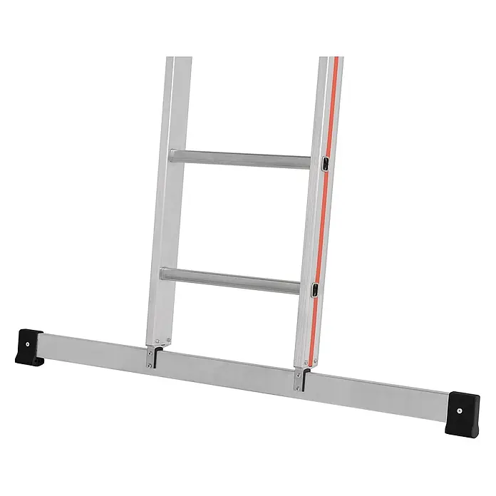 Hymer Mehrzweckleiter Schiebeleiter 2x16 Sprossen - Arbeitshöhe: 8.980 m, Aluminium - Aluminiumleiter silber mit breiter Quertraverse, schwarzen Antirutschfüßen und orangefarbenem Sicherheitsstreifen.
