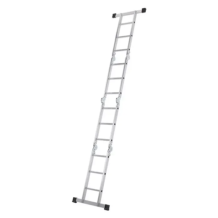 Zarges Mehrzweckleiter Vielzweckleiter Multitec M 2x3 + 2x4 Sprossen - Anzahl Tritte: 4 Stk., Arbeitshöhe: 5.000 m, Aluminium - Silberne ausziehbare Aluminiumleiter mit mehreren Gelenksegmenten und Stabilisatorstangen.