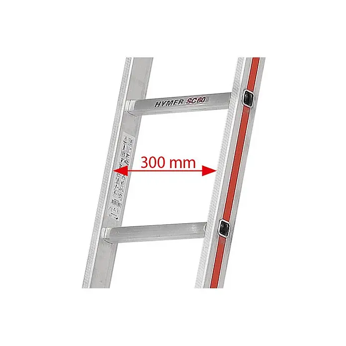 Hymer Mehrzweckleiter Mehrzweckleiter mit gebogener Traverse 2x14 Sprossen - Anzahl Tritte: 14 Stk., Arbeitshöhe: 7.980 m, Aluminium - Leiterteil aus Aluminium mit 300 mm Sprossenabstand, HYMER SC60 Branding.