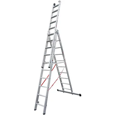 Euroline  Mehrzweckleiter Premium 30777 Stufen Mehrzweckleiter mit Wandlaufrollen 3-teilig 3x10 Stufe