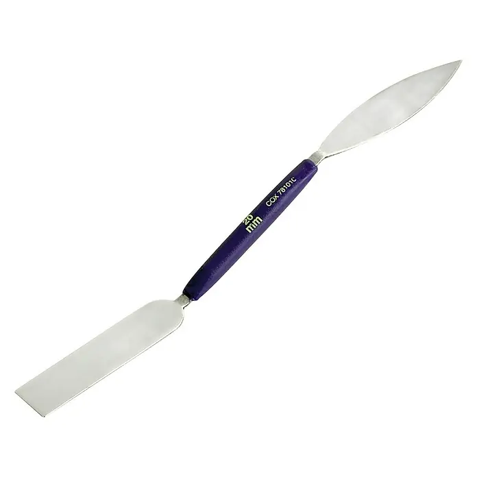 Connex Espátula para yeso doble - 2 cm - Espátula de doble extremo con mango morado para la aplicación y modelado precisos de materiales en manualidades y arte.