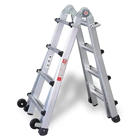 Euroline  Mehrzweckleiter Premium 31621 Vario-Klappleiter mit Rollen 4x5 Sprossen