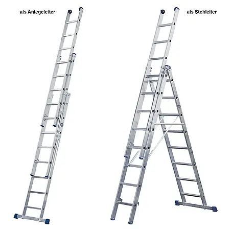 Iller Leiter  Mehrzweckleiter Mehrzweck Eurostars mit Wandlaufrollen 3x14 Sprossen