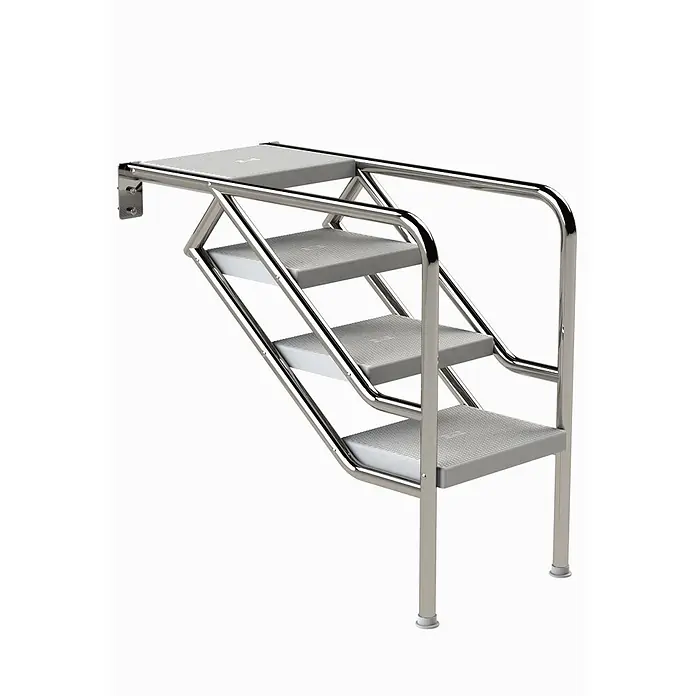 Ideal Eichenwald Mehrzweckleiter Pooltreppe Modell 08.3 Miami nur Unterteil Beckentiefe 1199mm 4 ABS-Stufen - Anzahl Tritte: 4 Stk., Belastbarkeit: 120 kg, Edelstahl - Marine-Treppe aus Edelstahl mit grauen Anti-Rutsch-Stufen und Handläufen.